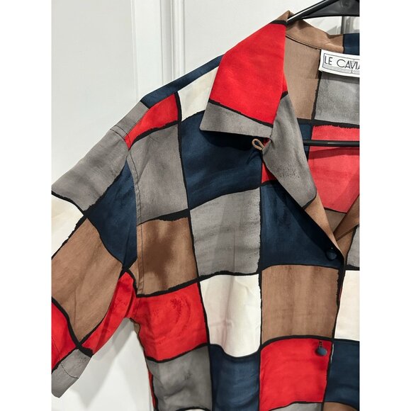 Le Caviar Color Block Short-Sleeve Button-Down Shirt Sz Medium - Picture 5 of 10